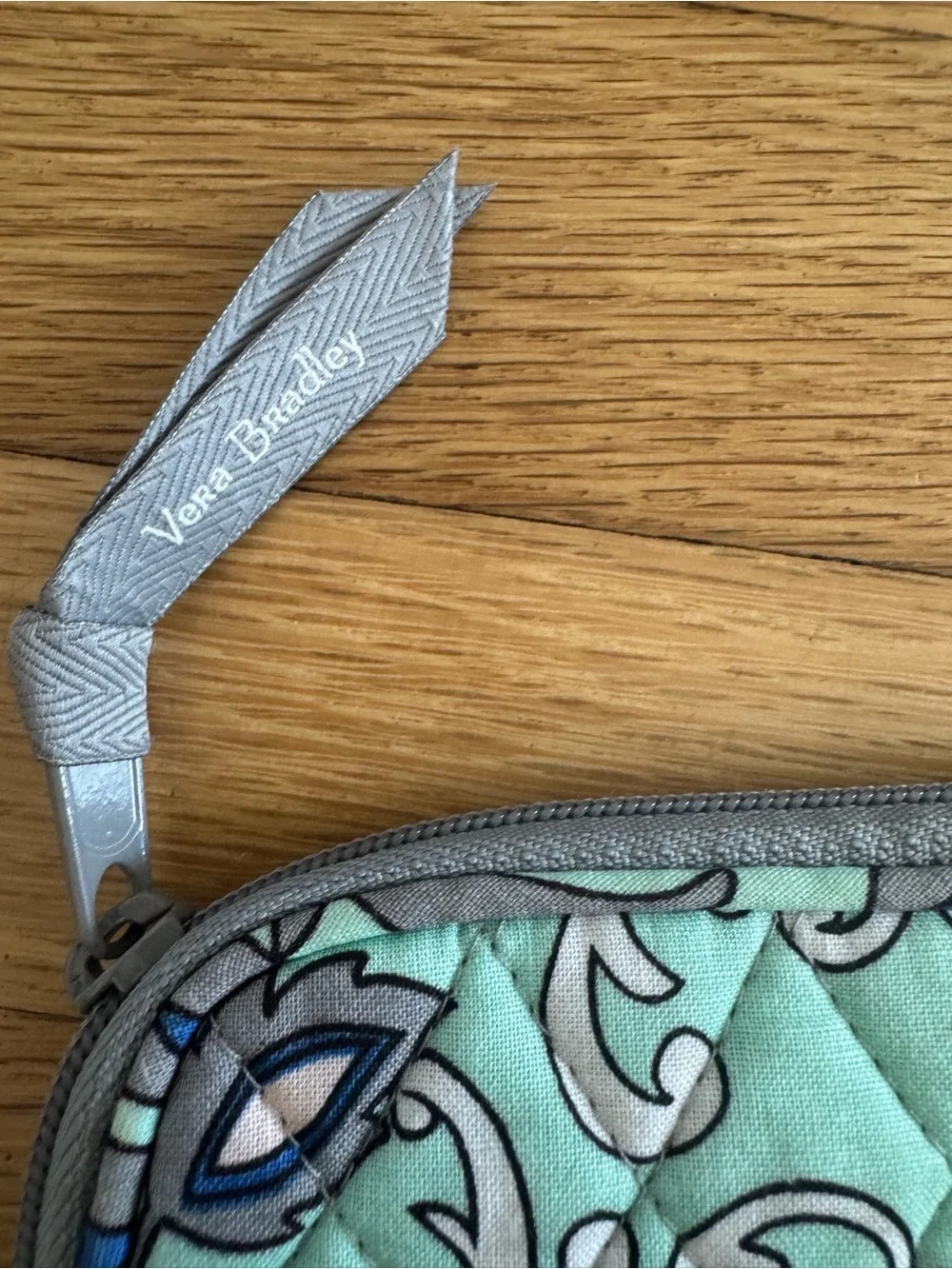 Vera Bradley Teal Green Paisley Floral Print Wristlet Purse Wallet Bag